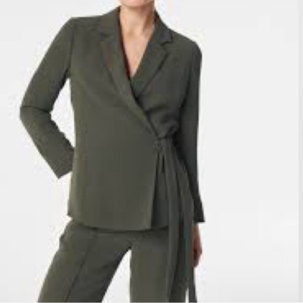 Spanx Crepe Wrap Blazer Midnight Olive Careerwear NWT
